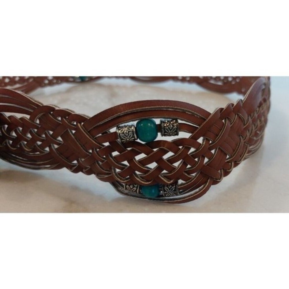 Braided Belt w/ Faux TURQUOISE Accents Women's Western Boho Southwest Sz 5 - 40" - Picture 3 of 8